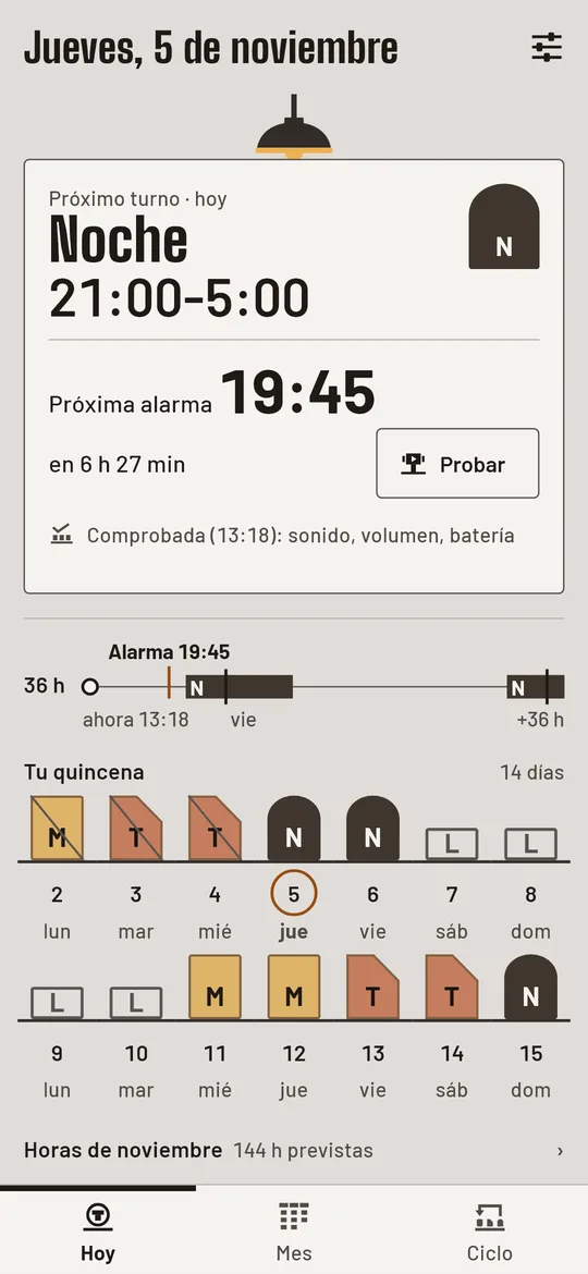 Una alarma antes de cada turno